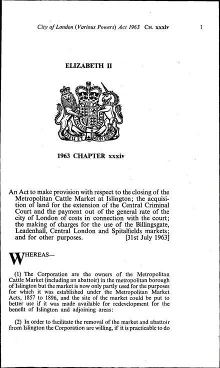 City of London (Various Powers) Act 1963
