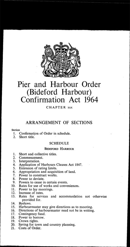Pier and Harbour Order (Bideford Harbour) Order Confirmation Act 1964
