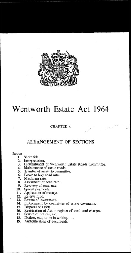 Wentworth Estate Act 1964