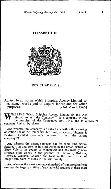 Welsh Shipping Agency Act 1965