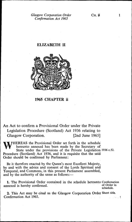 Glasgow Corporation Order Confirmation Act 1965
