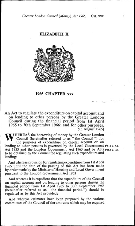 Greater London Council (Money) Act 1965