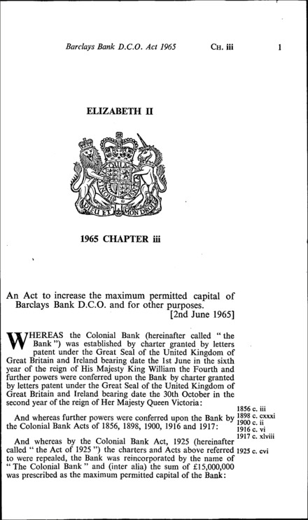 Barclays Bank D.C.O. Act 1965