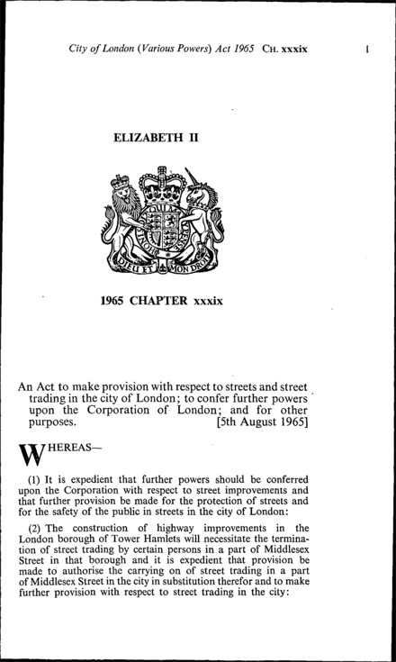 City of London (Various Powers) Act 1965
