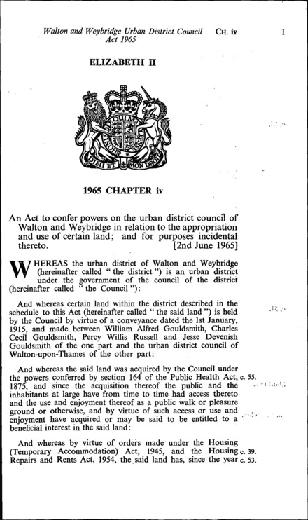 Walton and Weybridge Urban District Council Act 1965
