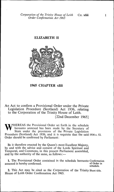 Corporation of the Trinity House of Leith Order Confirmation Act 1965
