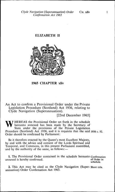 Clyde Navigation (Superannuation) Order Confirmation Act 1965