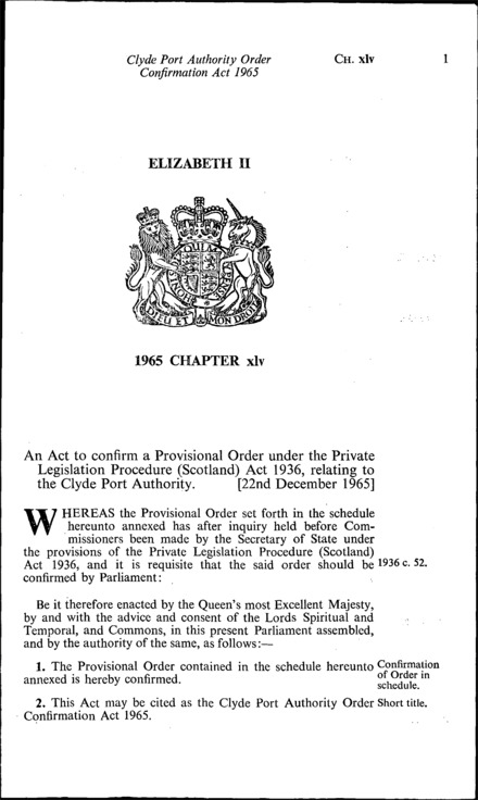 Clyde Port Authority Order Confirmation Act 1965