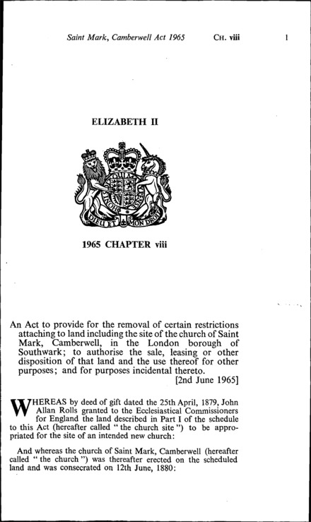 St. Mark, Camberwell Act 1965