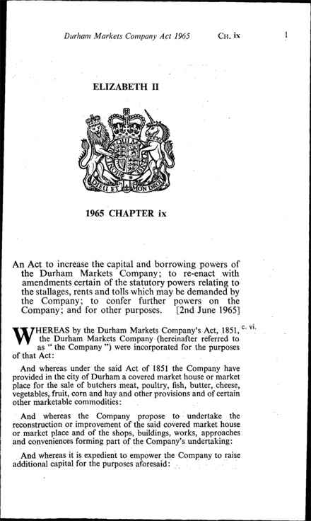 Durham Markets Company Act 1965