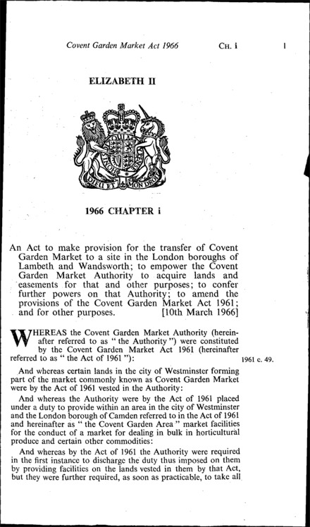 Covent Garden Market Act 1966
