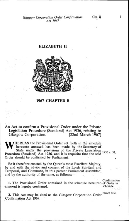 Glasgow Corporation Order Confirmation Act 1967