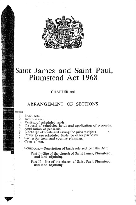 St. James and St. Paul, Plumstead Act 1968