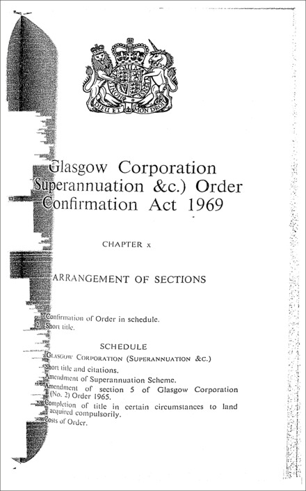 Glasgow Corporation (Superannuation, &c.) Order Confirmation Act 1969
