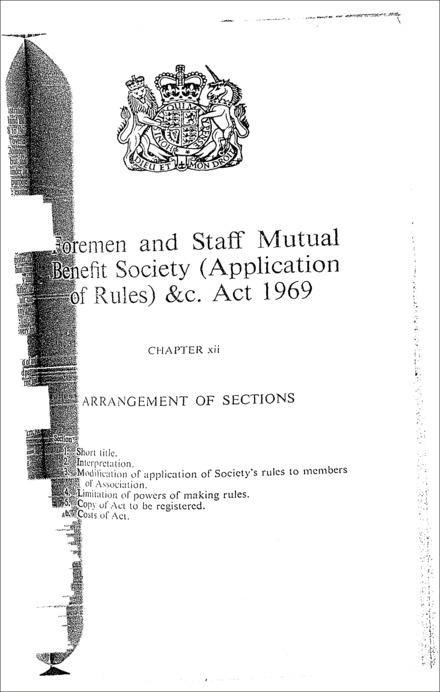 Foremen and Staff Mutual Benefit Society (Application of Rules, &c.) Act 1969