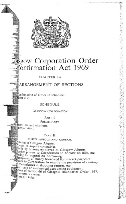 Glasgow Corporation Order Confirmation Act 1969