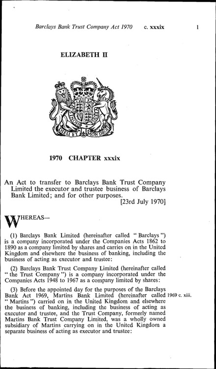 Barclays Bank Trust Company Act 1970