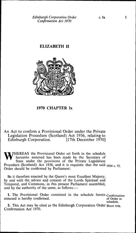 Edinburgh Corporation Order Confirmation Act 1970