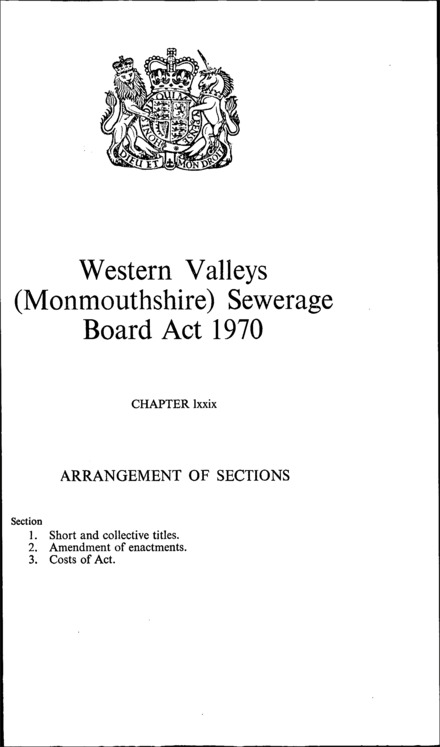Western Valleys (Monmouthshire) Sewerage Board Act 1970