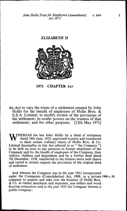 John Hollis Trust for Employees (Amendment) Act 1971