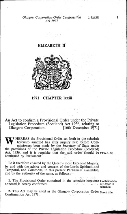 Glasgow Corporation Order Confirmation Act 1971