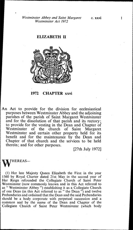 Westminster Abbey and St. Margaret Westminster Act 1972