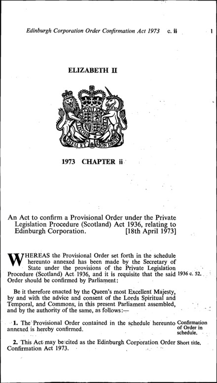 Edinburgh Corporation Order Confirmation Act 1973