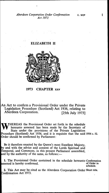 Aberdeen Corporation Order Confirmation Act 1973