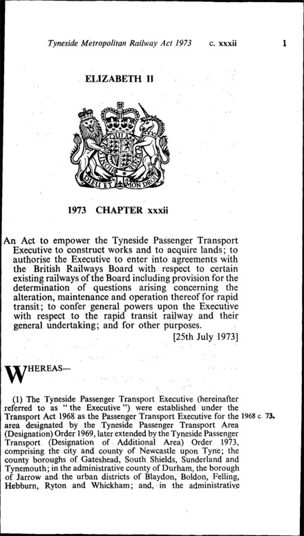 Tyneside Metropolitan Railway Act 1973