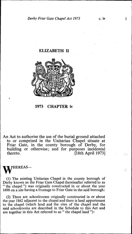 Derby Friar Gate Chapel Act 1973