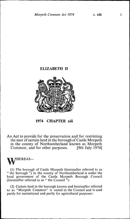Morpeth Common Act 1974