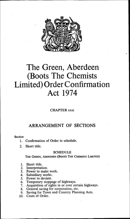 The Green, Aberdeen (Boots The Chemists Limited) Order Confirmation Act 1974