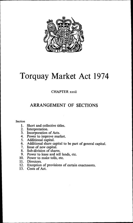 Torquay Market Act 1974