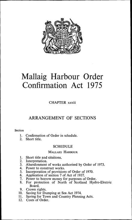 Mallaig Harbour Order Confirmation Act 1975