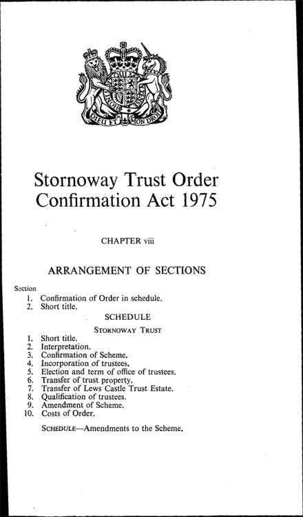 Stornoway Trust Order Confirmation Act 1975