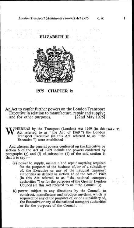 London Transport (Additional Powers) Act 1975