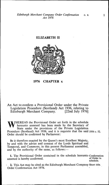 Edinburgh Merchant Company Order Confirmation Act 1976