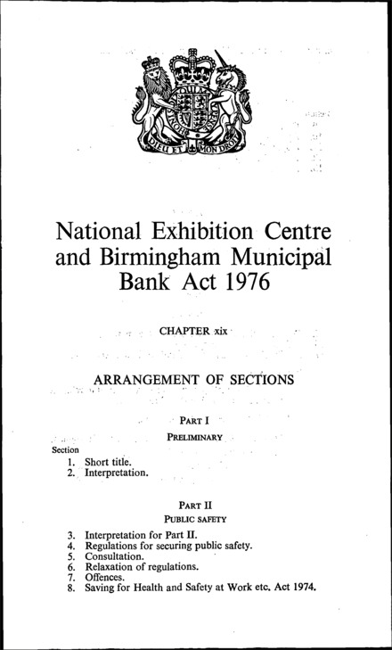 National Exhibition Centre and Birmingham Municipal Bank Act 1976