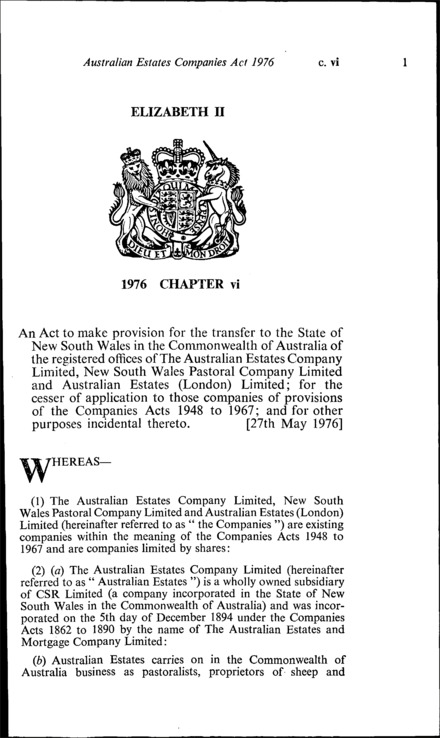 Australian Estates Companies Act 1976