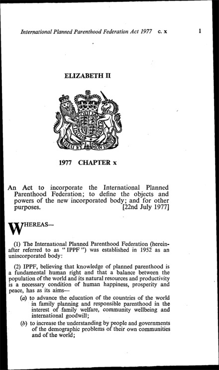 International Planned Parenthood Federation Act 1977