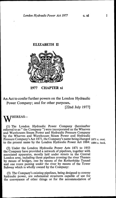London Hydraulic Power Act 1977