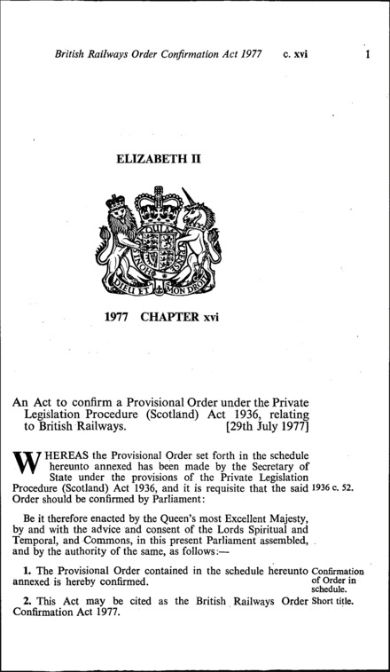 British Railways Order Confirmation Act 1977