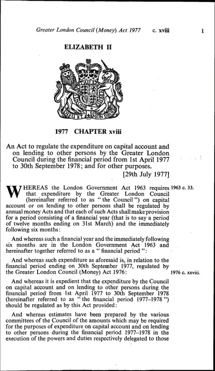 Greater London Council (Money) Act 1977