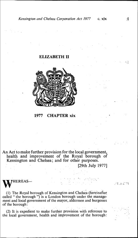 Kensington and Chelsea Corporation Act 1977