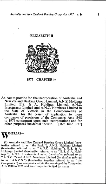 Australia and New Zealand Banking Group Act 1977