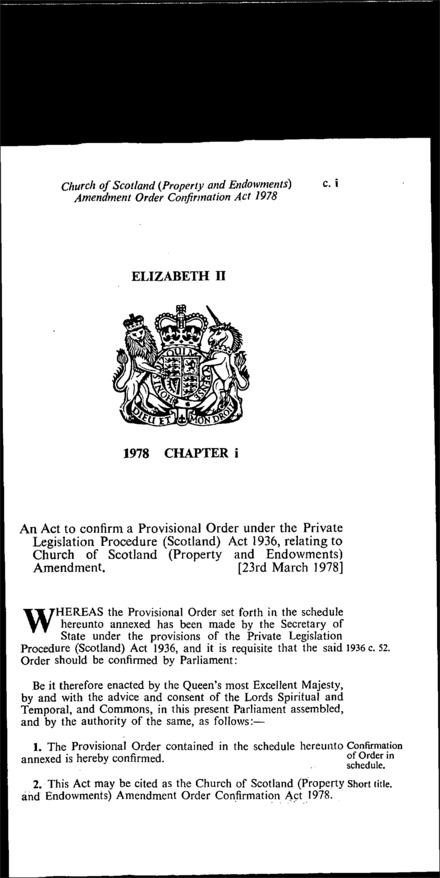 Church of Scotland (Property and Endowments) Amendment Order Confirmation Act 1978