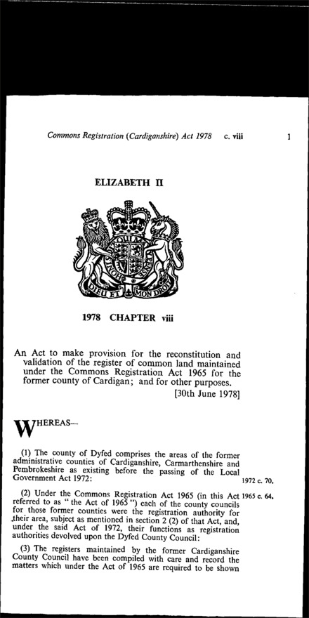 Commons Registration (Cardiganshire) Act 1978