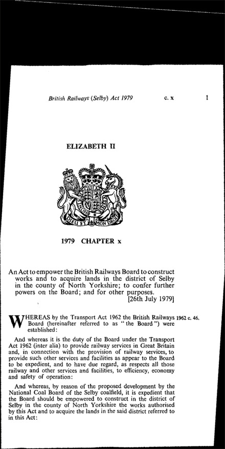British Railways (Selby) Act 1979