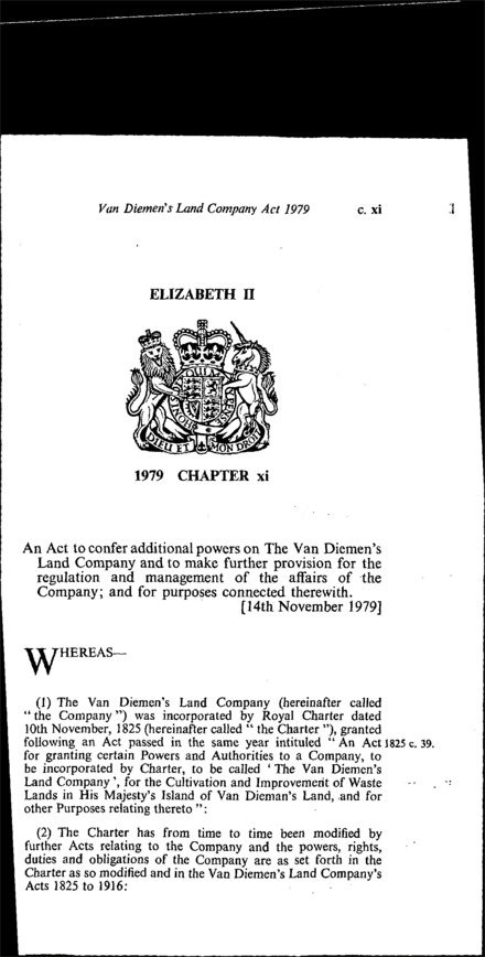 Van Diemen's Land Company Act 1979