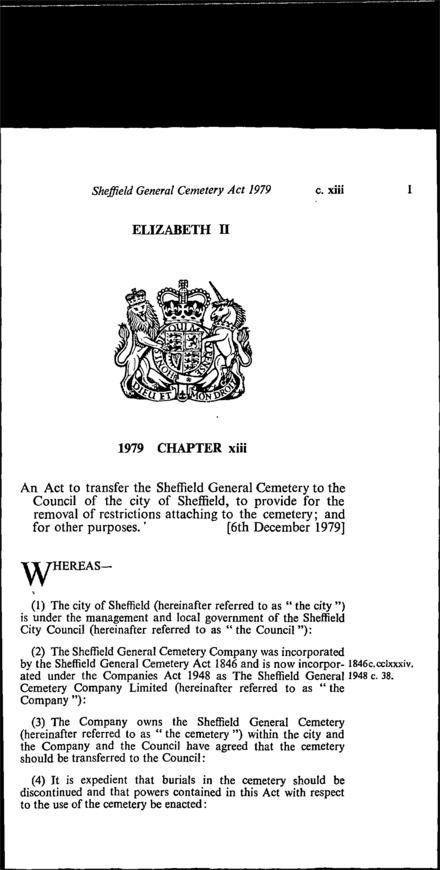Sheffield General Cemetery Act 1979